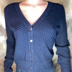 LIZ CLAIBORNE SNAP BASKET WEAVE CARDIGAN SWEATER